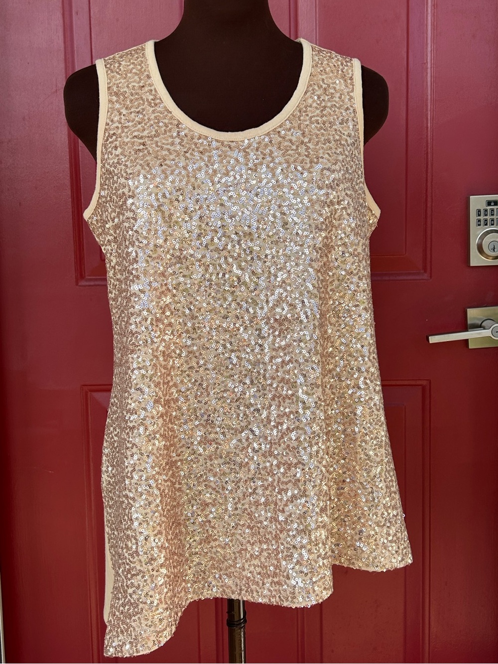 NWT IMAN sM sequin shimmering champagne knit tank-asymmetrical hem-Holidays!
